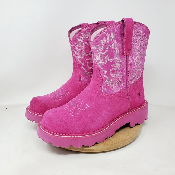 Ariat Fatbaby Boots Womens 8 Pink Suede Metallic Cowboy Western Shoes - Picture 7 of 14
